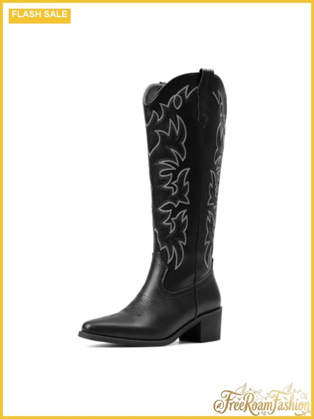Western Cowgirl Boots Knee High Pointed Toe Chunky Heel Pull On